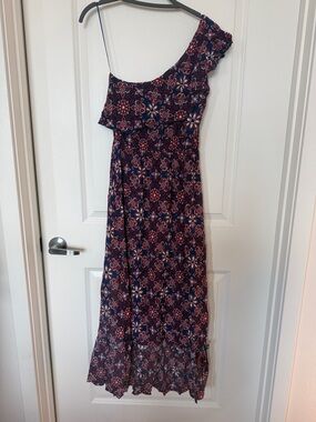 miami One-Shoulder Navy Floral Maxi Dress - Navy, Red, White